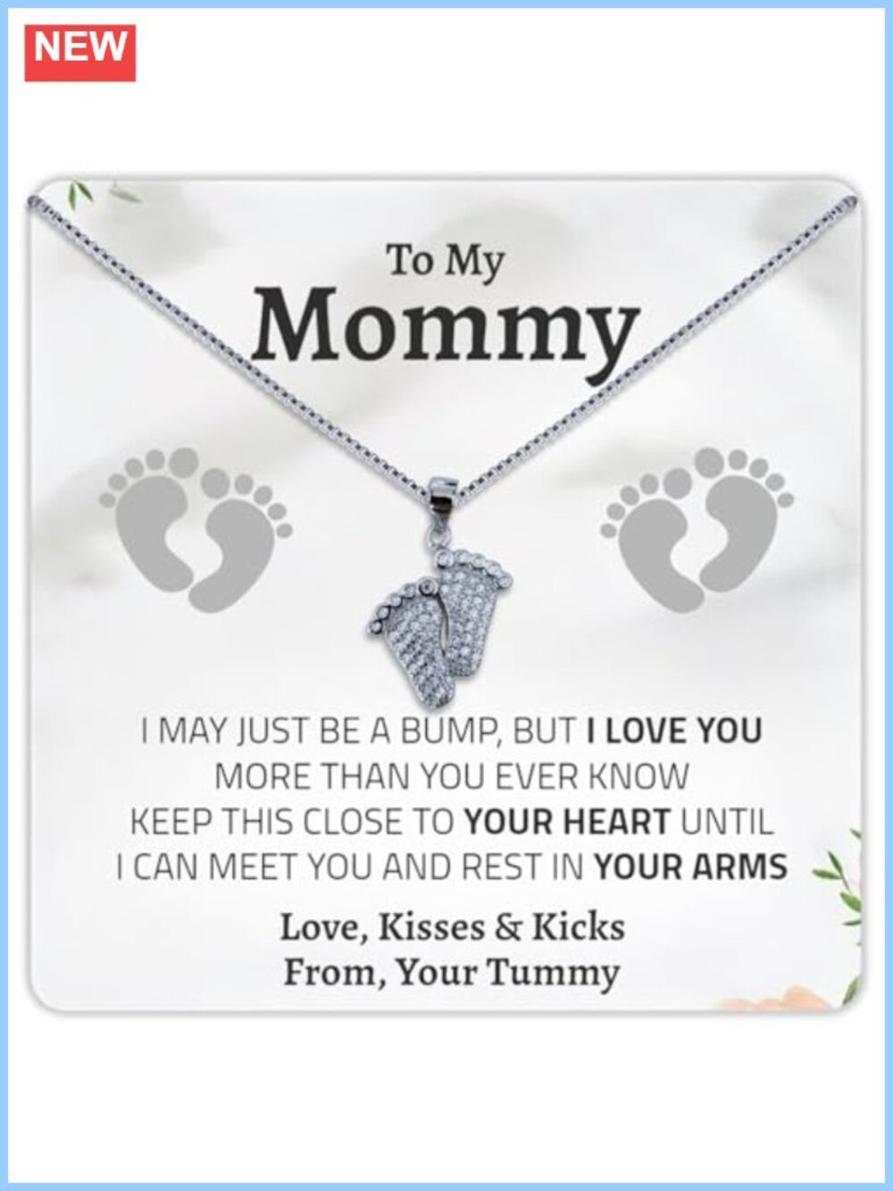 925 Sterling Silver Baby Feet Pendant Necklace Push Present Gift for Mom to Be
